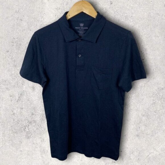 NEW Mack Weldon Vesper Polo Short Sleeve Shirt Navy Blue Size Medium Performance - Picture 1 of 14